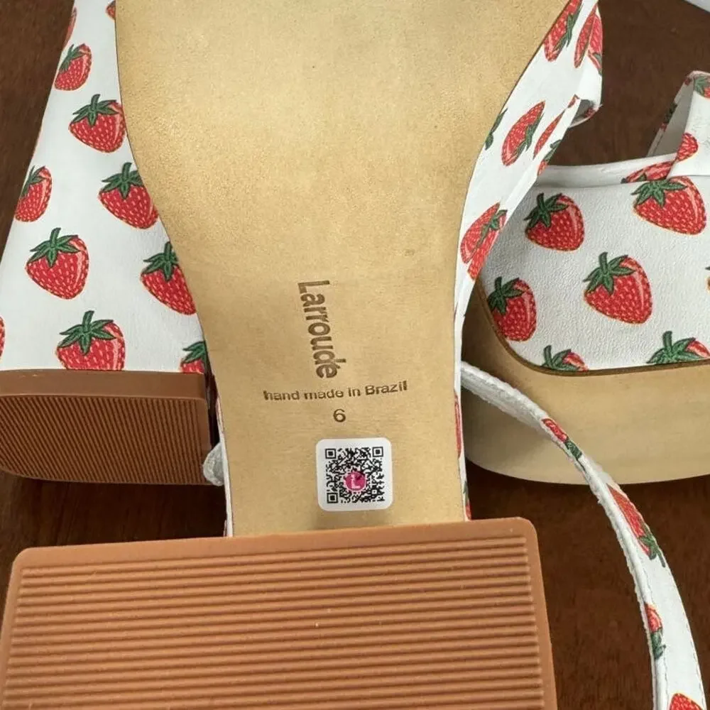 Larroude Dolly Ankle Strap Platform Sandal Strawberry Print Women's Size 6